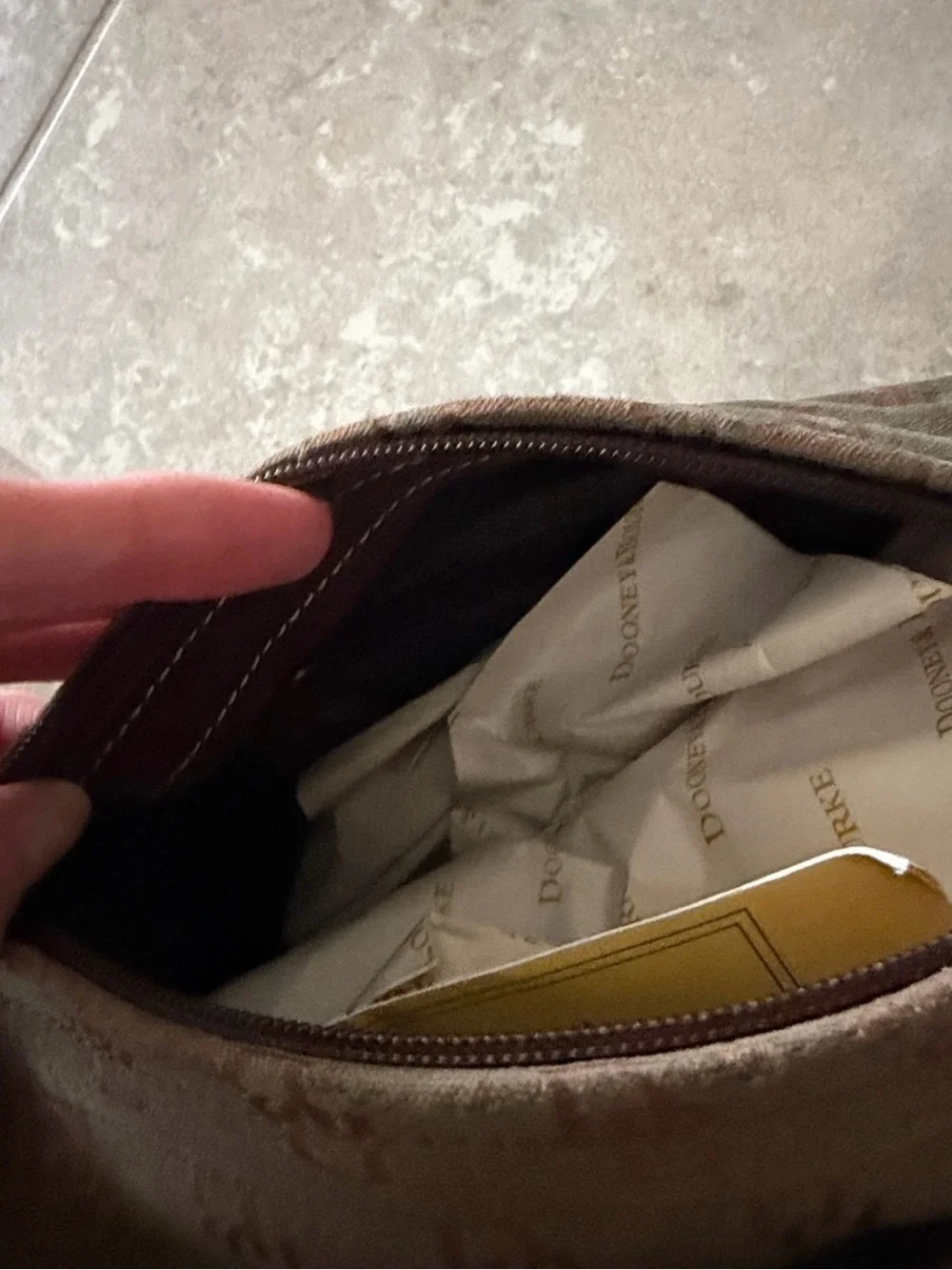 Vintage Dooney & Bourke Olive Monogram Hobo with Brown Leather Strap